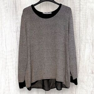 GIBSON Lightweight Knit Taupe Black Trim Stretch Sweater Tunic Top Women Plus 2X